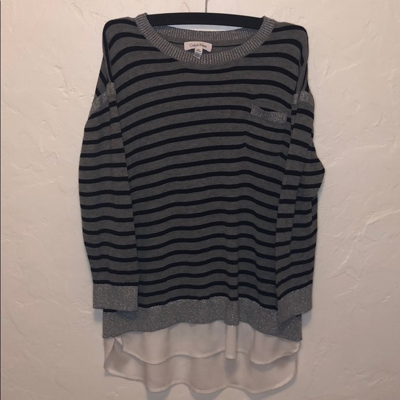 Calvin Klein Striped Sweater with Bottom Ruffle Medium - Picture 2 of 9